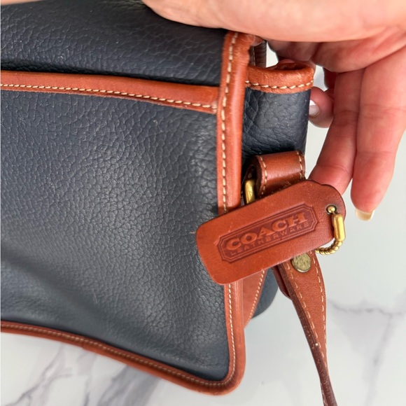Vintage COACH Wrinkled Leather Crossbody Bag, Navy / Brown - Picture 7 of 16